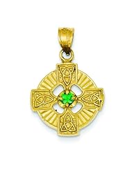 14K Gold Celtic Circle with Green CZ Stone Pendant