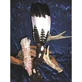 NATIVE AMERICAN INDIAN SACRED EAGLE FEATHER STYLE RITUAL BLESSING CEREMONIAL PRAYER SMUDGE FAN + FRESH CALIFORNIA WHITE SAGE WAND, Great for Private Ceremony, Pow-wow , Decor, Cleansing, or Alternative Healing