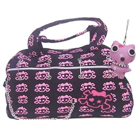 Crossbones Pink/black Tote Shoulder Handbag Plush Charm Included