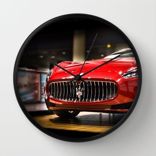 Designer Wall Clock with Maserati Car Red Black Frame Modern Design Watch Wall 10" Diameter Unique Wall Clock