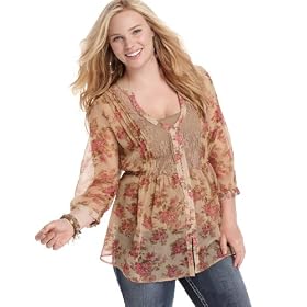 Buy American Rag Plus Size Blouse, Three Quarter Sleeve Sheer Floral Print
