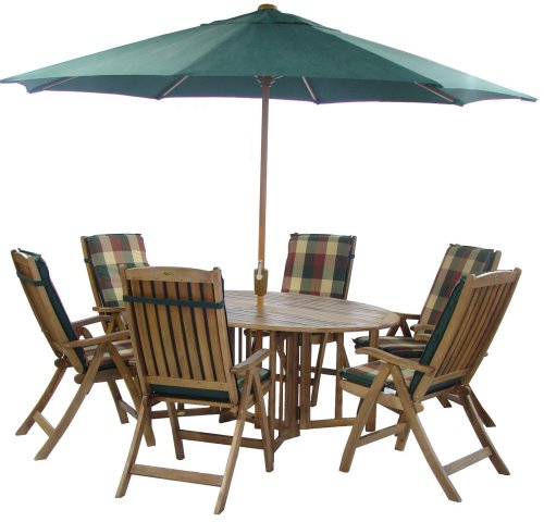 Homestead 6 Seater Recliner Fully Dressed Garden Furniture Set - Tartan