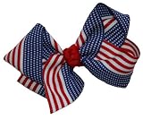 Hair Bows ~ Large Size ~ American Flag Tied Grosgrain Hair Bow
