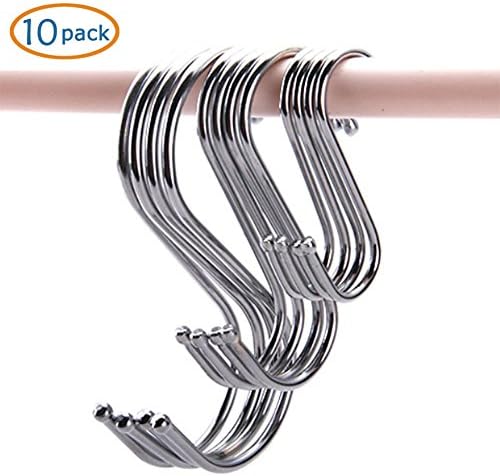 Kitchen Tools Polished Stainless Steel Round S Shaped Hooks for Kitchen Pot Pan Hanger Clothes Storage Rack S (0.78 inch) - 10PCS