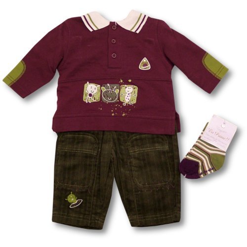 C`est La Vie Baby Boys Olive Pants, Shirt and Sock Set ~ Alien