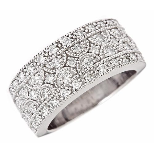 0.95ct Diamond Antique Women’s Wedding Anniversary Band in Pave Setting 14K White Gold ( VS Clarity, F Color)