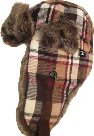 Plaid Trapper Faux Fur Warm Winter Trooper Bomber Hat with Ear Flaps Sherpa