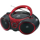 Jensen CD-490 Sport Stereo CD Player with AM/FM Radio and Aux Line-In, Red and Black
