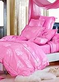 4-pc Gorgeous Deep Pink Imitated Silk Duvet Cover Bedding Set Full / Queen  ....