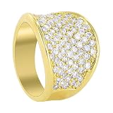 Gold Plated Brass Designer 16mm Front Pave Set Round Clear CZ Saddle 7mm Band Polished Finish Ring