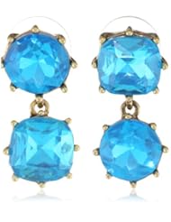 Betsey Johnson "Iconic Stone" Blue Crystal Gem Double Drop Earrings