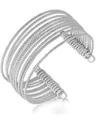 Sterling Silver Multi Strand Cable Wire Cuff with Rhodium Plating
