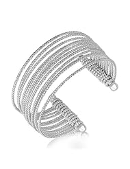 Sterling Silver Multi Strand Cable Wire Cuff with Rhodium Plating