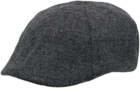 Men's Duckbill Herringbone Wool Tweed Newsboy Ivy Cabbie Golf Caps Hat (Solid Grey)