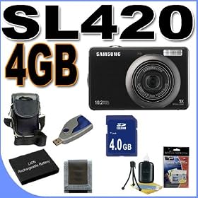 Samsung SL420 10.2MP Digital Camera w/5x Optical Zoom (Black) BigVALUEInc Accessory Saver 4GB SLB-10A Battery Bundle