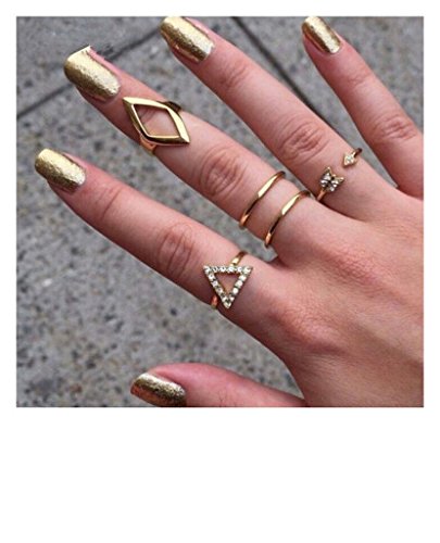 ValeÂ® 5pcs/set Mid Midi Above Knuckle Ring Band Gold Silver Tip Finger Stacking-Gold