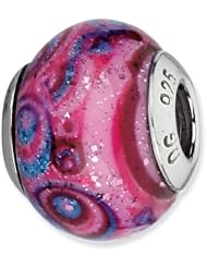 Sterling Silver s Pink & Purple Swirls Overlay Glass Bead by Reflection Beads, Best Quality Free Gift Box Satisfaction Guaranteed