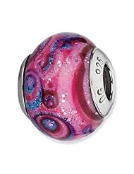 Sterling Silver Reflections Pink & Purple Swirls Overlay Glass Bead
