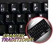SPANISH (TRADITIONAL) NON-TRANSPARENT KEYBOARD STICKER FOR LAPTOP, DESKTOP WITH WHITE LETTERING AND BLACK BACKGROUND
