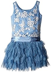 Girls Flutter Charmeuse/Cotton/Polyester Sequined Embroidered Tiered Floral Print Dropped   Waistline  Dress With a Sash 