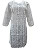 Boho Yoga Tunic White Cotton Paisley Embroidered Kurta Dress Medium Size