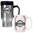 Milwaukee Brewers MLB Stainless Steel Travel Mug & Gameball Ceramic Mug Set - Primary Logo by Great American Products
