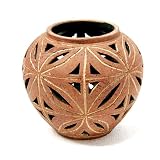 Handmade Earth Tones Clay Hurricane Lamp / Candleholder With Striking Leaf Patten