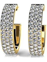 2.50 ct Ladys Round Cut Diamond Triple Row Hoop Earrings in 14 karat Yellow Gold