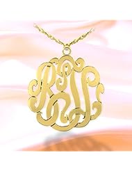 Monogram Necklace 1 1/2 inch 24K Gold Plated Sterling Silver Handcrafted Cutout Personalized Initial Necklace - Made in USA