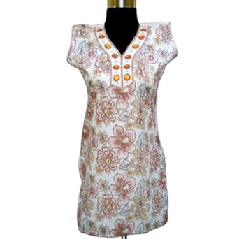 Embroidered Patch Work On Cotton Top With Sequins & Golden Plastic Beads 
