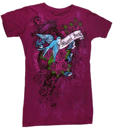 Miami Ink Swallow Tattoo Womens Rustic Purple Tee