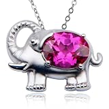 Rhodium Plated Sterling Silver Lab Created Pink Sapphire Elephant Pendant, 18