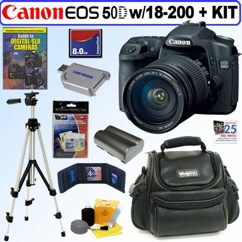 Canon EOS-50D 15.1MP Digital SLR Camera With EF-S 18-200MM IS Zoom Lens + 8GB Deluxe Accessory Kit