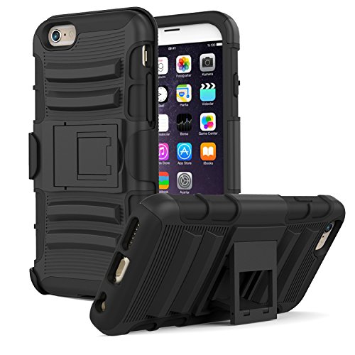 MoKo iPhone 6s Case - [Heavy Duty] Full Body Rugged Holster Cover with Swivel Belt Clip - Dual Layer Shock Resistant Apple iphone 6 / 6S (2014 / 2015) 4.7 Inch Phone Case , BLACK