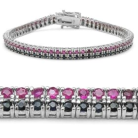 6.90 Carat Genuine Blue Sapphire and Ruby Silver Bracelet by