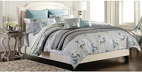 7-piece Comforter Set - Grey Blue Floral Queen Size Cozy, Plush Construction Easy Care and Clean