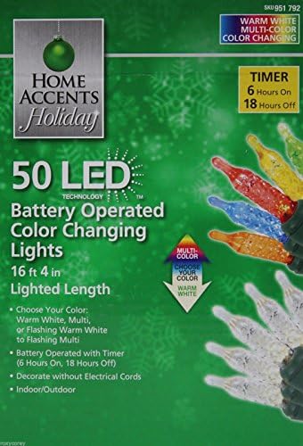 Home Accents Holiday Party 50 LED Battery Operated Color Changing Lights with Timer
