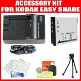 Kodak EasyShare M522 M532 M552 M583 M580 M575 M550 M530 Mini M200 Touch M577 M750 M565 M215 M5370 M5350 Digital Camera Accessory Kit Includes Generic KLIC-7006 Extended Replacement Battery + AC/DC Rapid Charger + Screen Protectors + Mini Tripod + Cleaning Kit