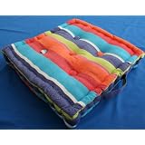 Cotton Floor Cushion Multi Coloured Stripes, 50 x 50cm