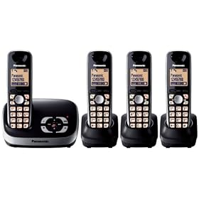 Panasonic KX-TG6524EB DECT Quad Digital Cordless Phone Set with Answer Machine - Black