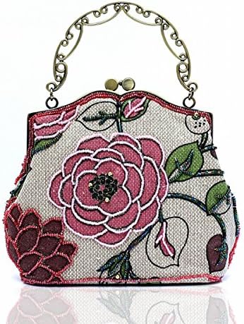 VMATE® Women Handmade Classic Beaded Top Handle Tote Handbag Satchel Shoulder Bag Purse bride wristlet bag