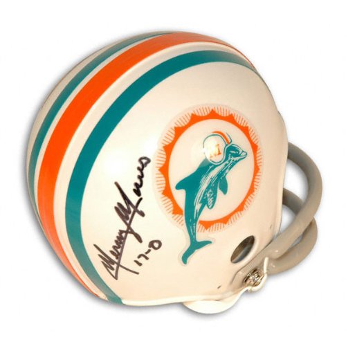 Mercury Morris Miami Dolphins Autographed 2-Bar Throwback Mini Helmet with 17-0 Inscription
