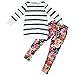Jastore Kids Girls Clothing Sets Long Sleeve Stripe Shirt+Floral Pants Outfits (5-6 Years) White