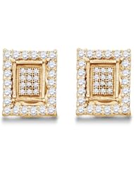 .925 Sterling Silver Plated in White Gold Rhodium Micro Pave & Channel Set Round Diamond Square Shape Setting Stud Earrings - (.55 cttw)