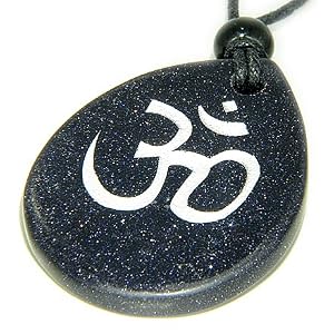 Lucky Om Symbol Wish Stone Blue Goldstone Gemstone Necklace