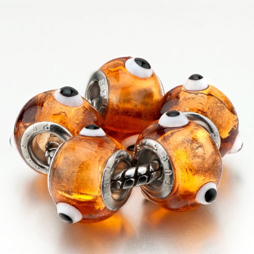 Pugster Handcrafted 5 Evil Eye Citrine Beads Fit Pandora Charms (include Bracelet)