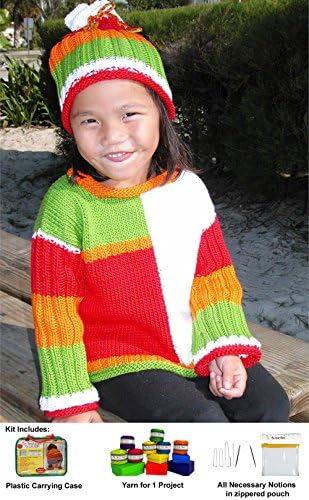 The Sassy Skein Knitting Kit Child's Block Party Pullover And Hat Worsted Weight Yarn 3001