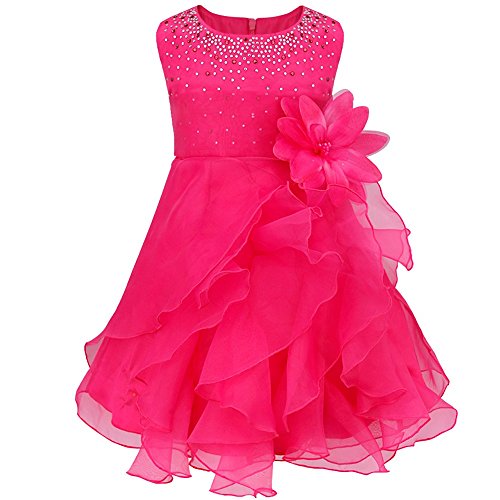 TIAOBU Baby Girls Cascading Organza Rhinestone Flower Baptism Party Dress