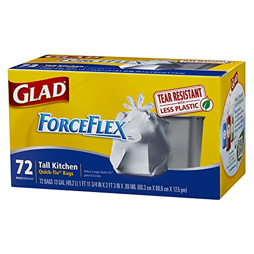 Glad ForceFlex QuickTie Tall Kitchen Trash Bags, Unscented, 13 Gallon