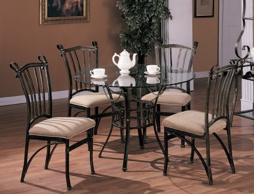 5pc Nautical Style Round Metal Dining Table Cushion Chairs Set